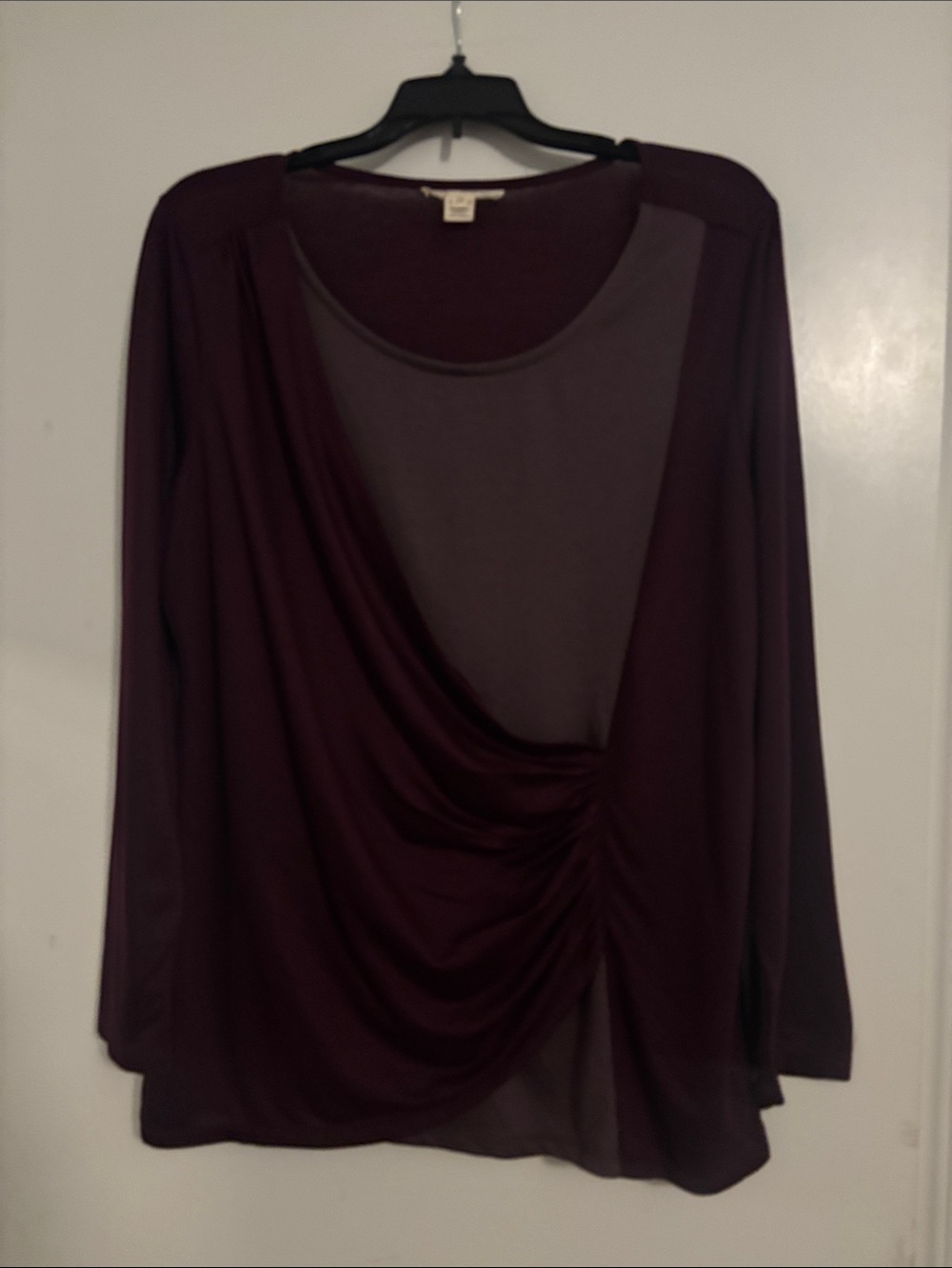 Derek Heart Long Sleeve Draped Top - Burgundy/Plum